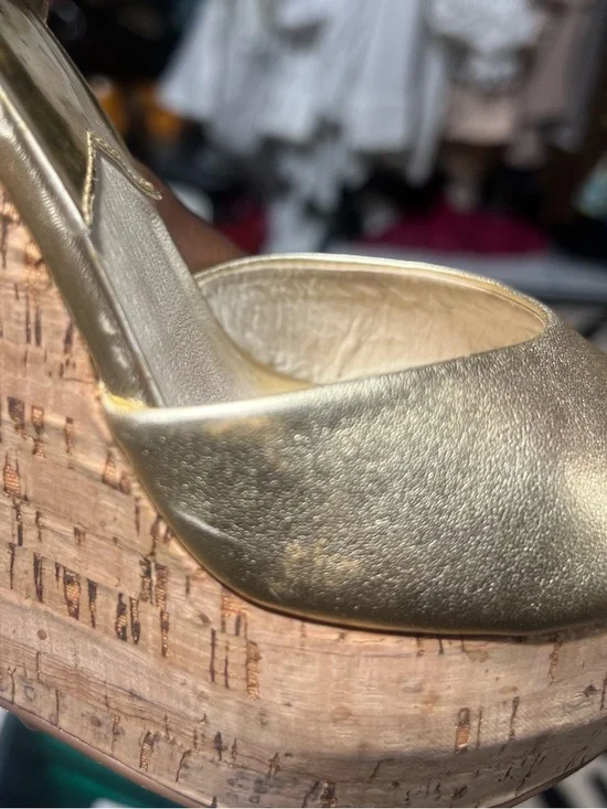 WOMEN MK Michael Kors Arianna Metallic Gold Cork Wedge with Ankle Strap,Size 7.5 - Picture 12 of 12